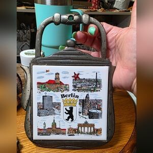 Source Unknown Berlin Souvenir Cast Iron Teapot Trivet with White Ceramic Tile